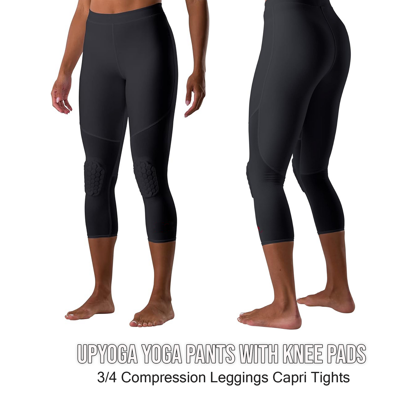 Upyoga Yoga Pants with Knee Pads | 3/4 Compression Leggings Capri Tights