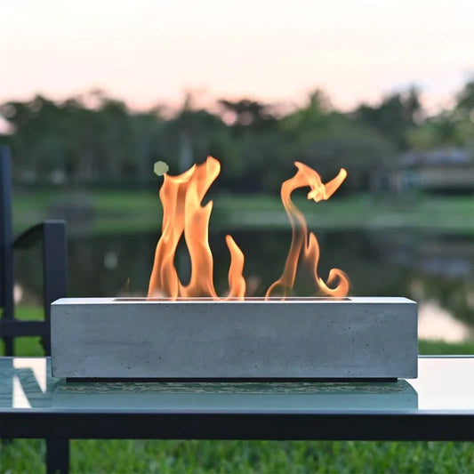 Rectangular Concrete Bio-Ethanol Tabletop Fireplace Indoor and Outdoor