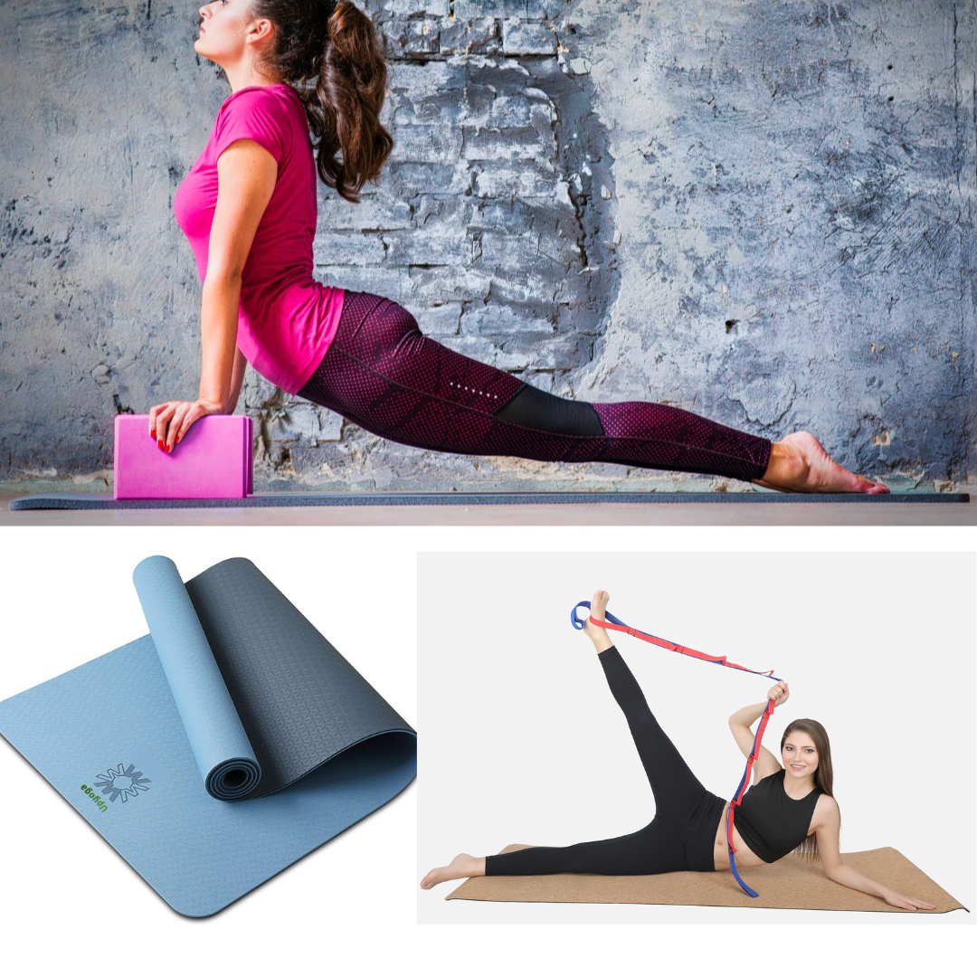 Dual Color Yoga Mat + Foam Blocks + Strap Belt - Combo 1